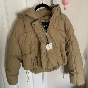 Zara rubberized cropped puffer jacket